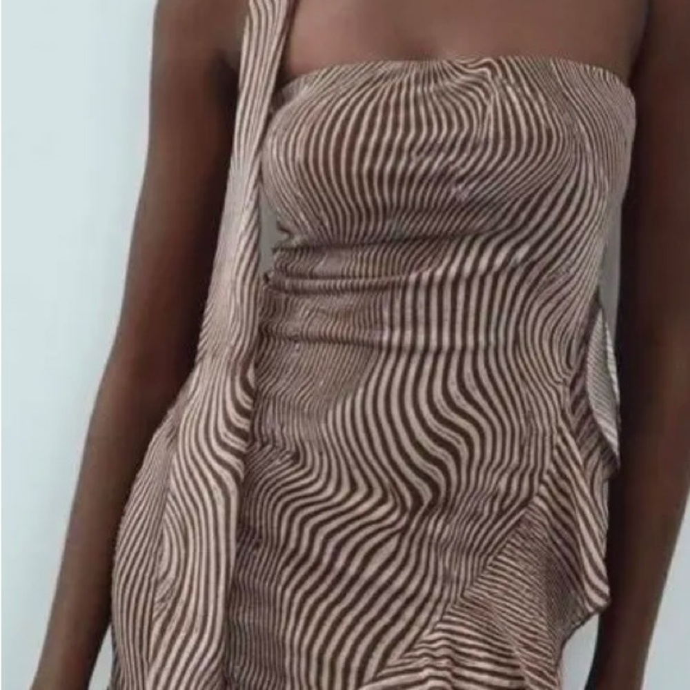 Zara Asymmetrical Striped Dress in Brown and Black